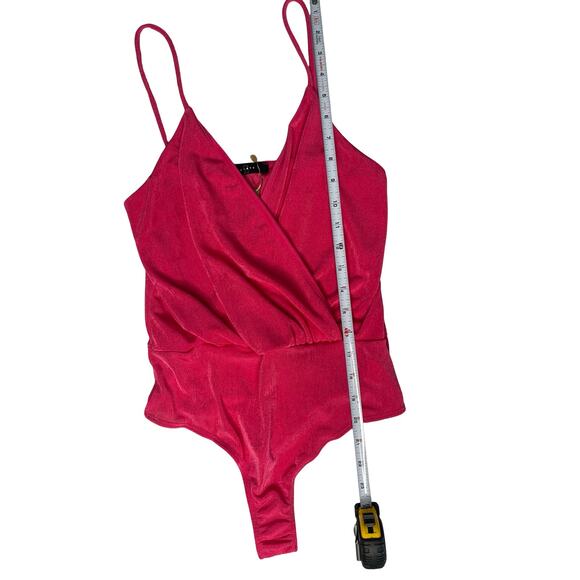 21 Saints Fuchsia Pink Wrap-Front Bodysuit – Spaghetti Strap One-Piece Size S - Picture 5 of 6